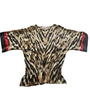 Chico’s Animal Print Blouse Batwing Sleeves Smocked Waist Size 2